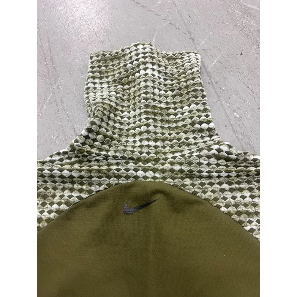 Nike Pro Hyperwarm Top Womens Medium Olive Green Geometric Long Sleeve Mock Neck